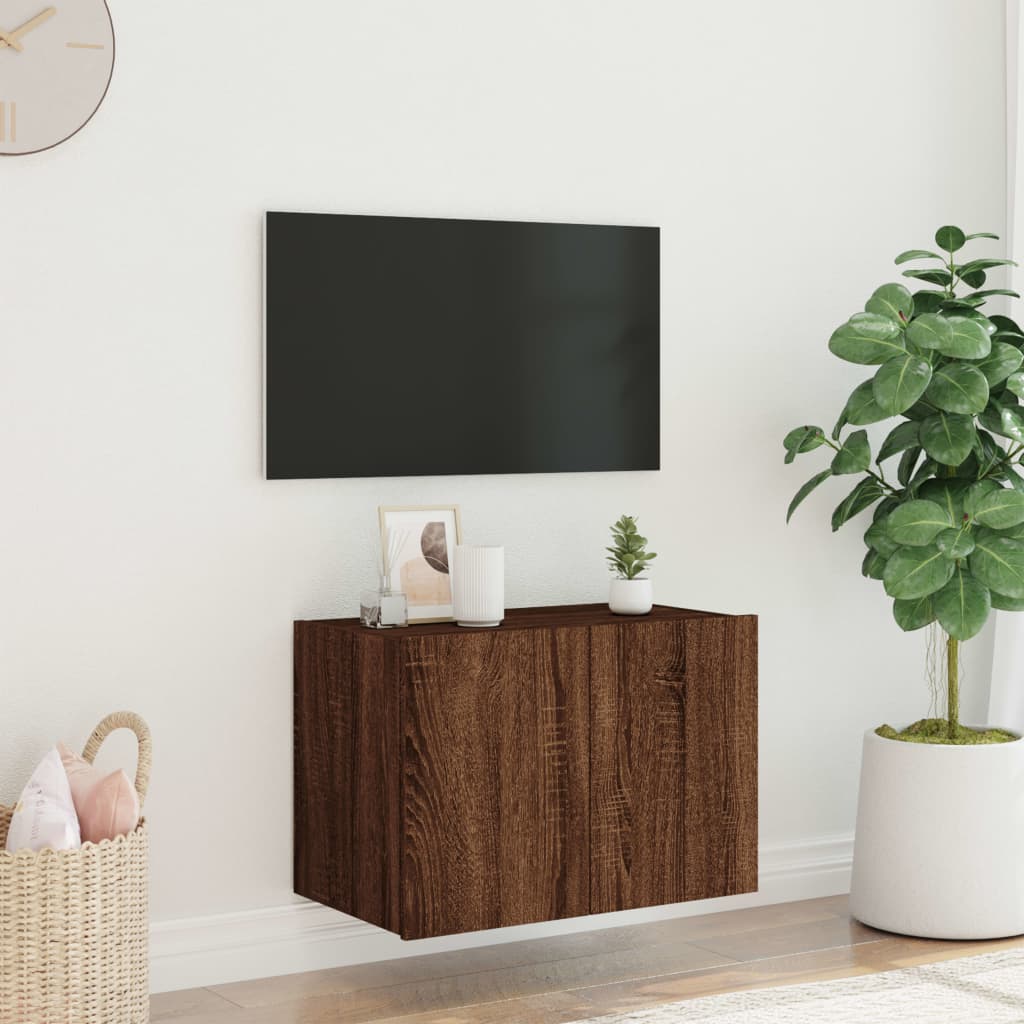 Comodă TV de perete cu lumini LED, stejar maro, 60x35x41 cm