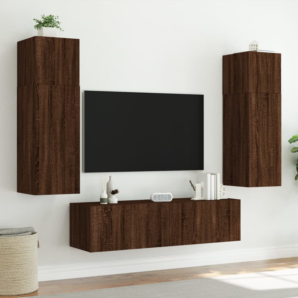 Comodă TV de perete cu lumini LED, stejar maro, 60x35x41 cm