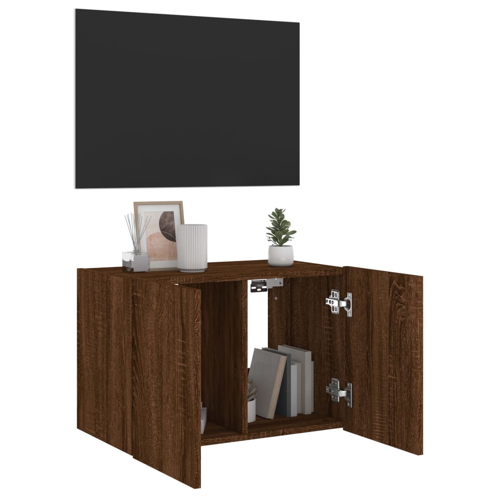 Comodă TV de perete cu lumini LED, stejar maro, 60x35x41 cm