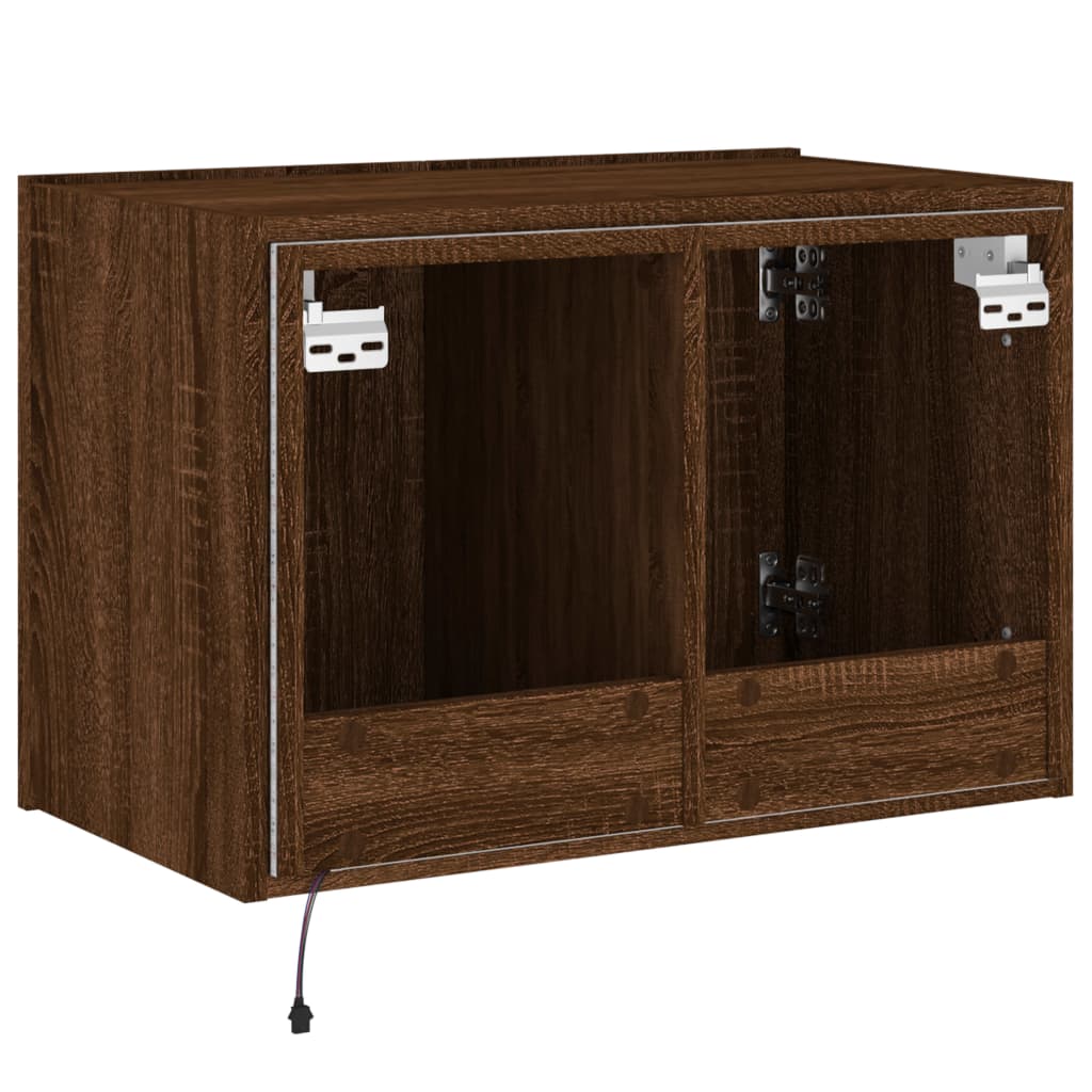 Comodă TV de perete cu lumini LED, stejar maro, 60x35x41 cm