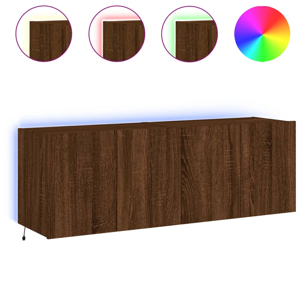 Wall-mounted TV cabinet with LED, 2 pcs. brown oak, 60x35x41 cm