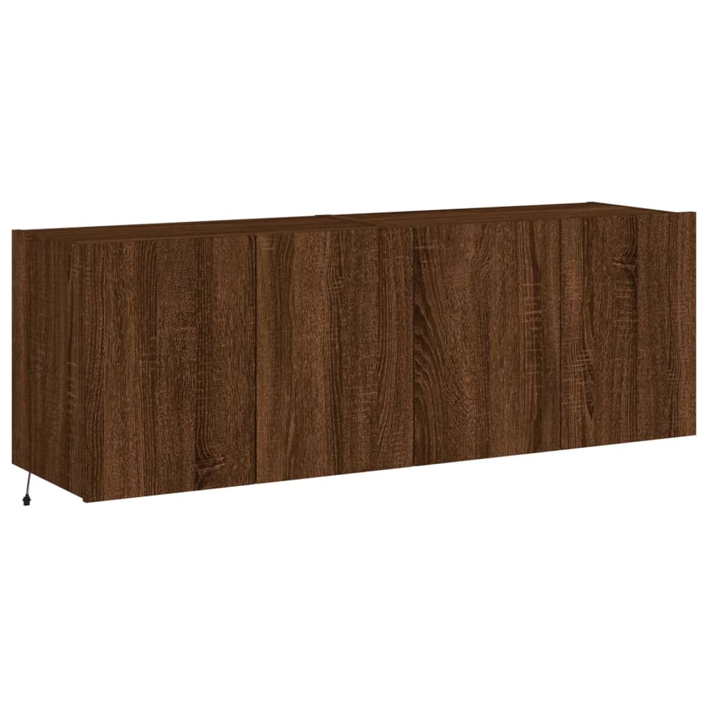 Wall-mounted TV cabinet with LED, 2 pcs. brown oak, 60x35x41 cm