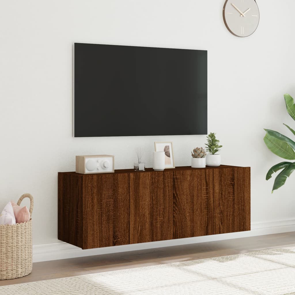 Wall-mounted TV cabinet with LED, 2 pcs. brown oak, 60x35x41 cm