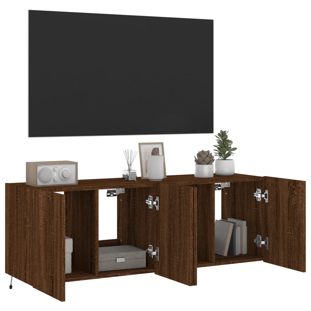 Wall-mounted TV cabinet with LED, 2 pcs. brown oak, 60x35x41 cm