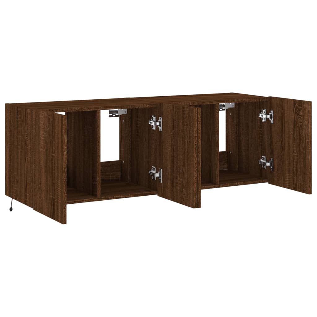 Wall-mounted TV cabinet with LED, 2 pcs. brown oak, 60x35x41 cm