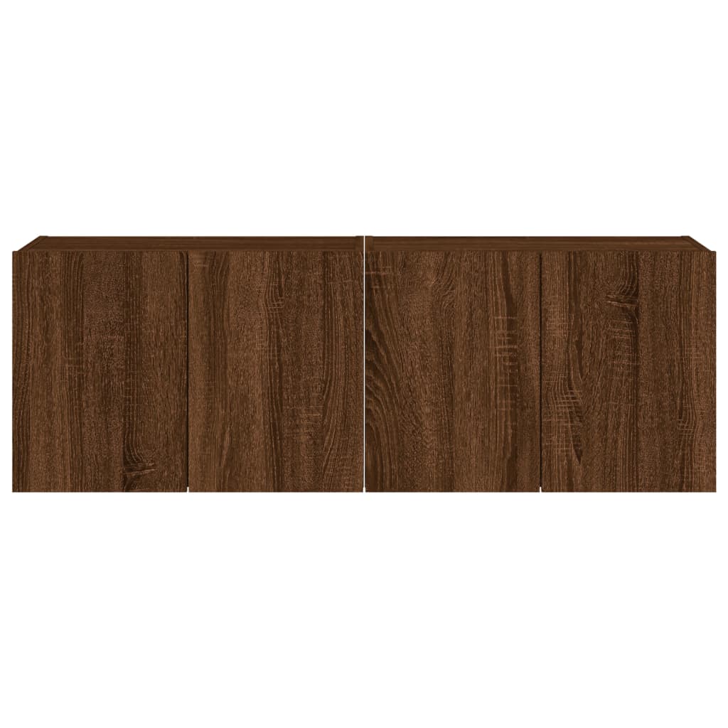 Wall-mounted TV cabinet with LED, 2 pcs. brown oak, 60x35x41 cm