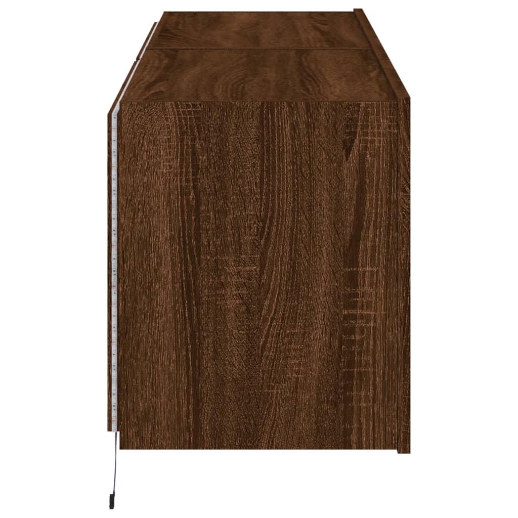 Wall-mounted TV cabinet with LED, 2 pcs. brown oak, 60x35x41 cm