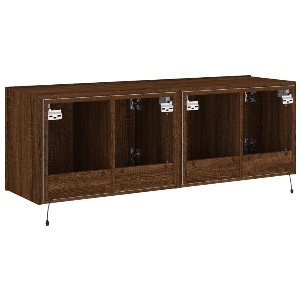 Wall-mounted TV cabinet with LED, 2 pcs. brown oak, 60x35x41 cm