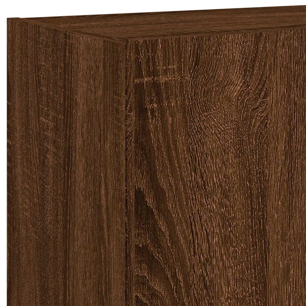 Wall-mounted TV cabinet with LED, 2 pcs. brown oak, 60x35x41 cm