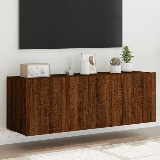 Wall-mounted TV cabinet with LED, 2 pcs. brown oak, 60x35x41 cm