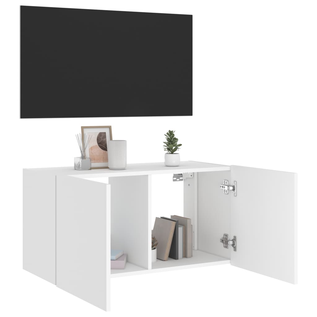 Wall-mounted TV cabinet with LED lights, white, 80x35x41 cm