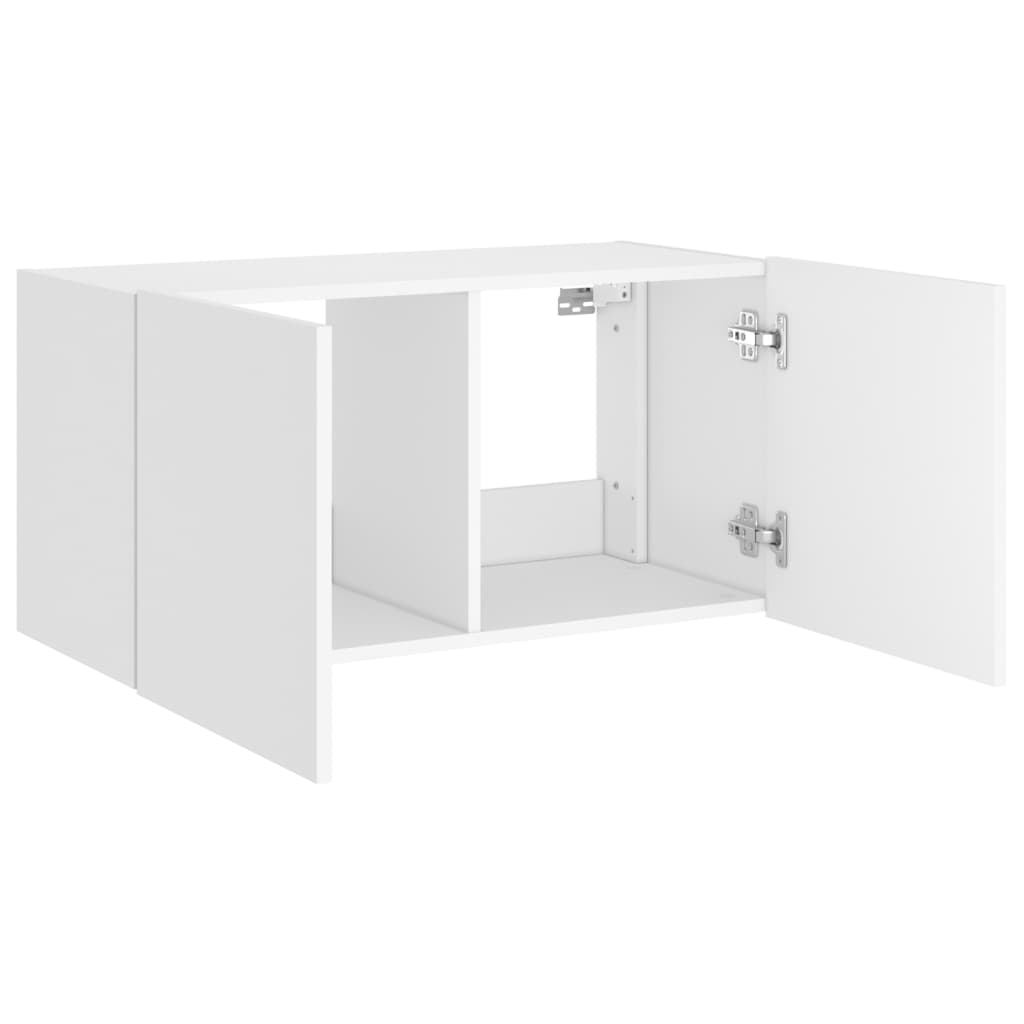 Wall-mounted TV cabinet with LED lights, white, 80x35x41 cm