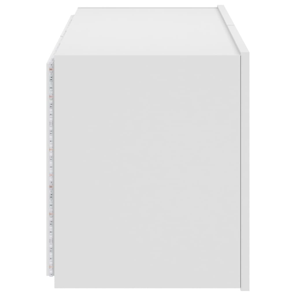 Wall-mounted TV cabinet with LED lights, white, 80x35x41 cm
