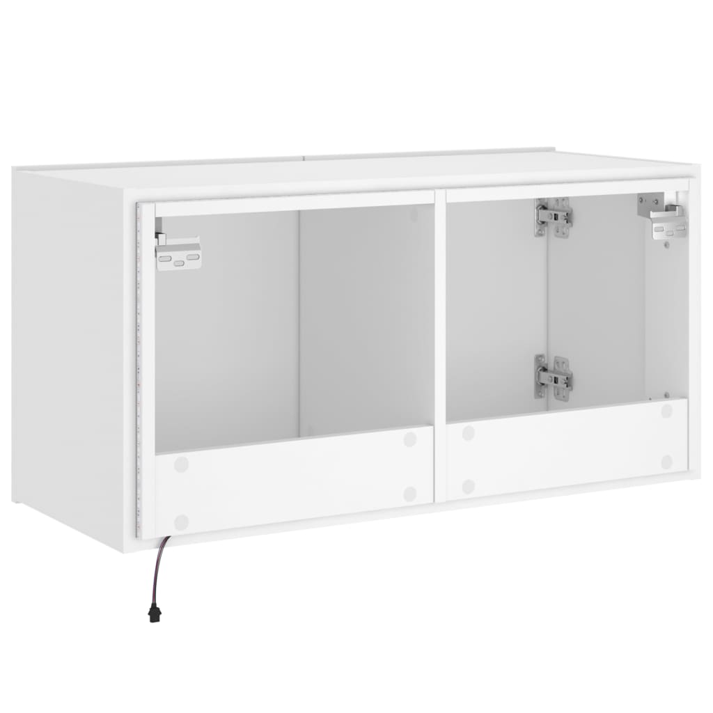 Wall-mounted TV cabinet with LED lights, white, 80x35x41 cm