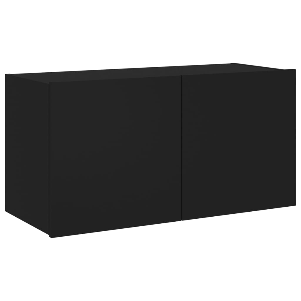 Wall-mounted TV cabinet with LED lights, black, 80x35x41 cm
