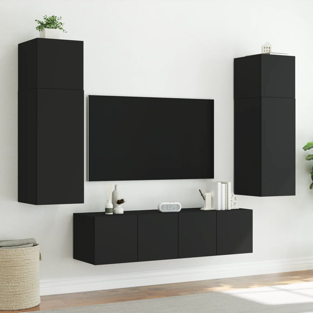 Wall-mounted TV cabinet with LED lights, black, 80x35x41 cm