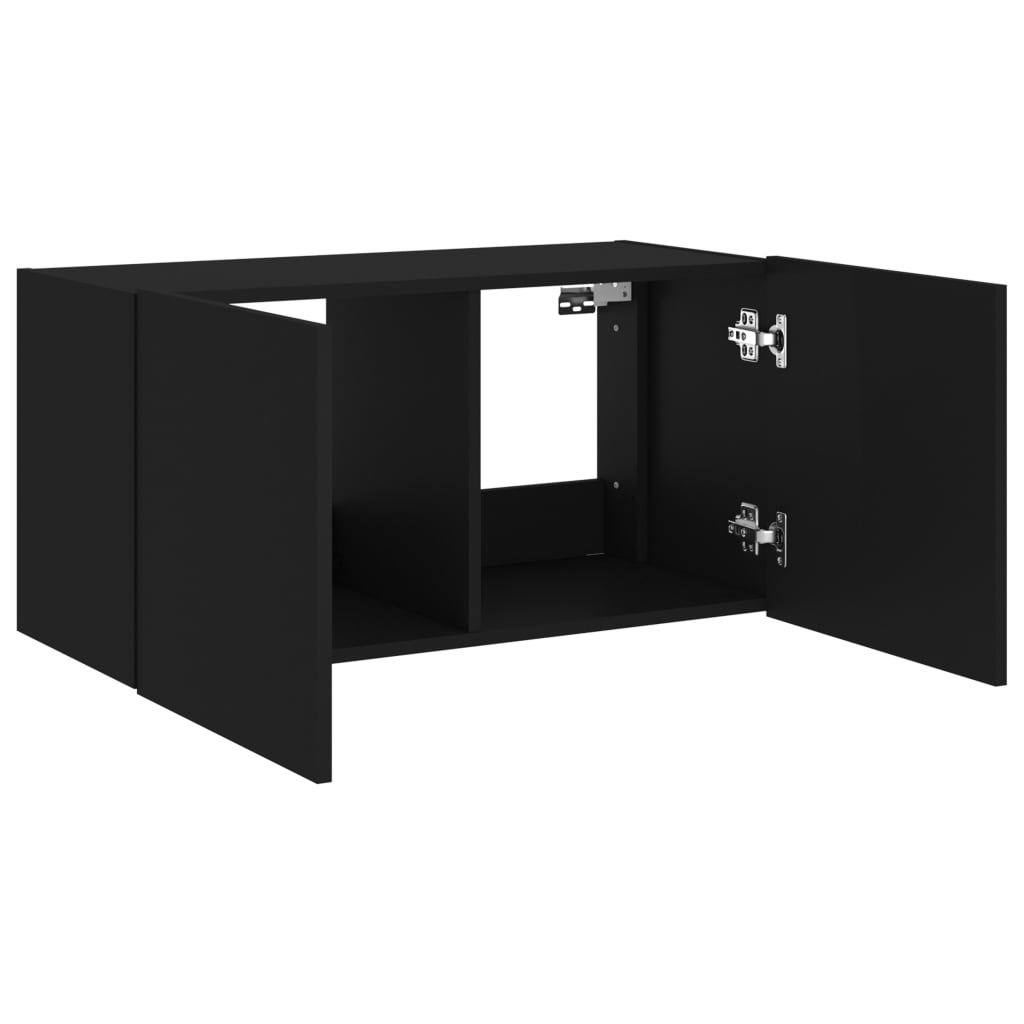 Wall-mounted TV cabinet with LED lights, black, 80x35x41 cm