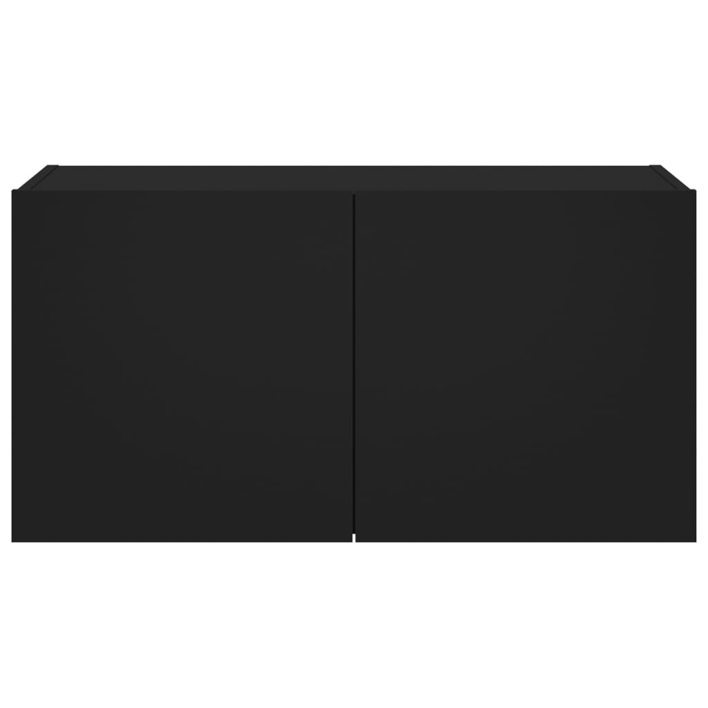 Wall-mounted TV cabinet with LED lights, black, 80x35x41 cm