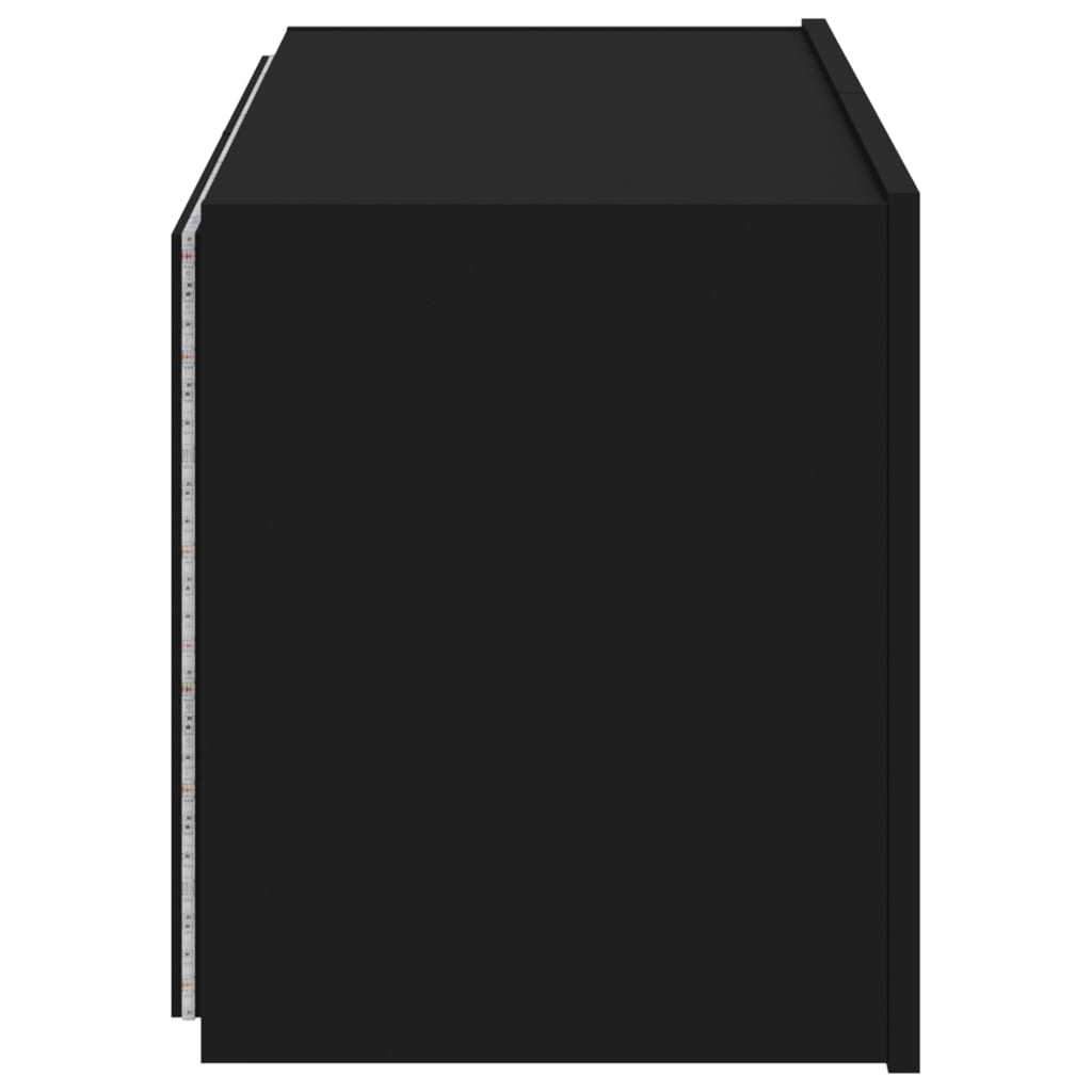 Wall-mounted TV cabinet with LED lights, black, 80x35x41 cm
