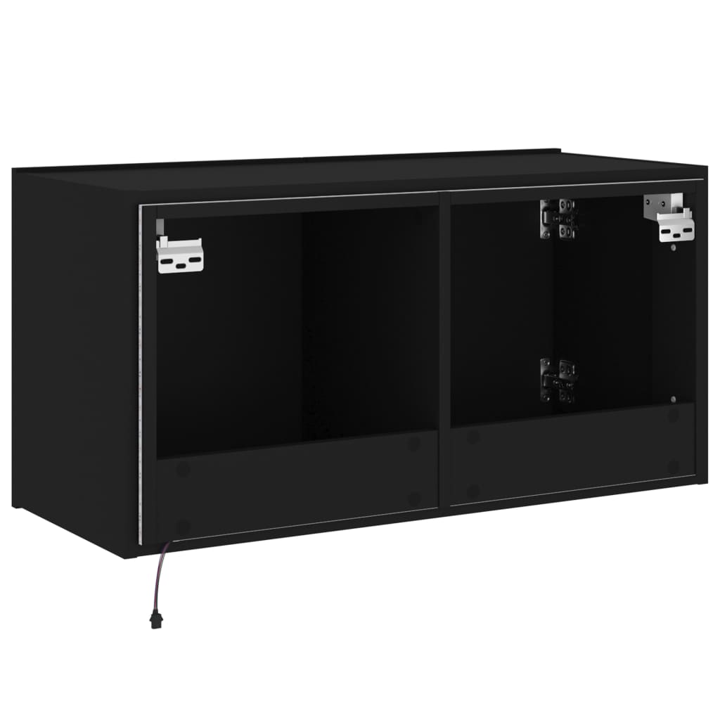 Wall-mounted TV cabinet with LED lights, black, 80x35x41 cm