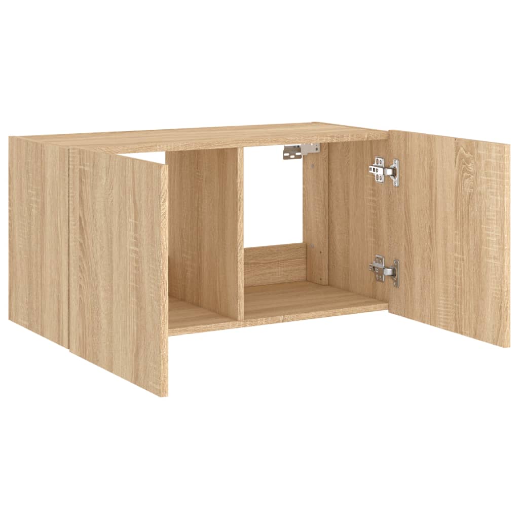 Wall-mounted TV cabinet with LED lights, sonoma oak, 80x35x41 cm