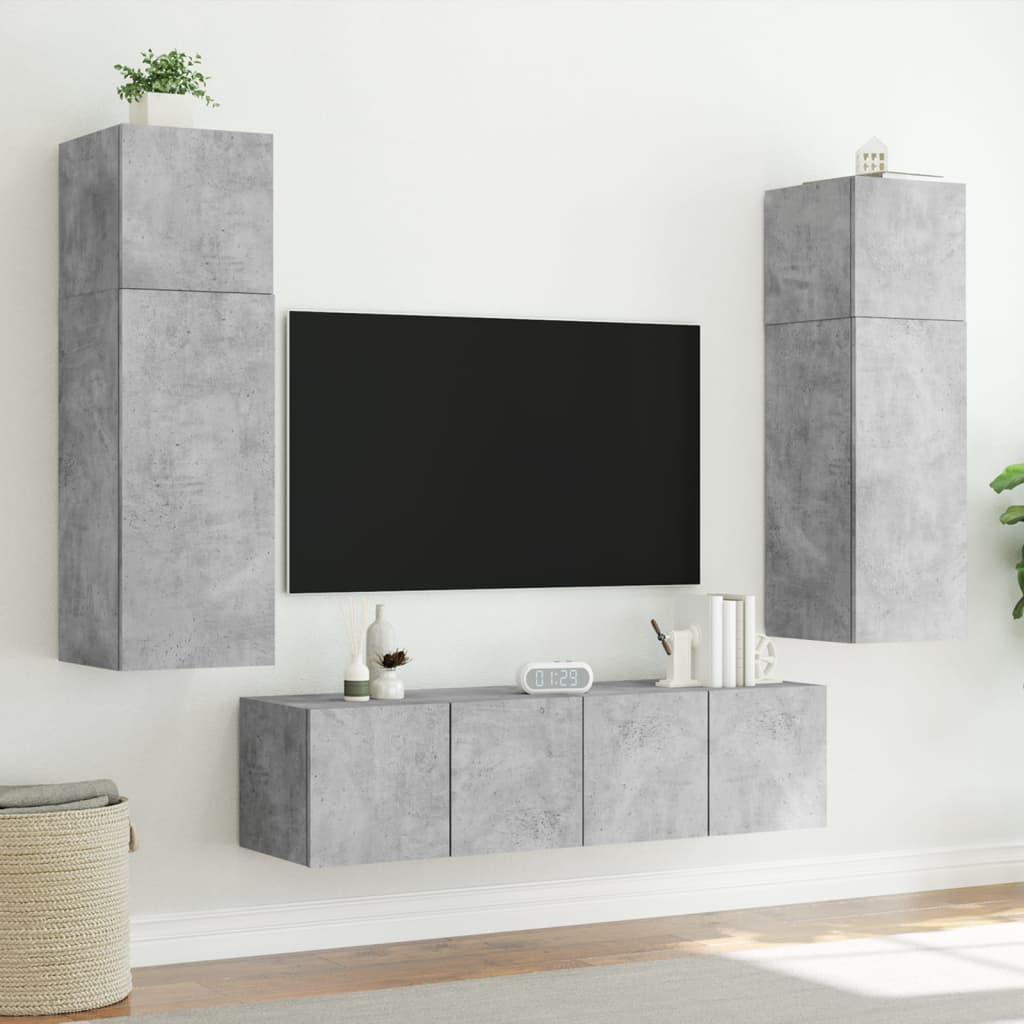 Comodă TV de perete cu lumini LED, gri beton, 80x35x41 cm