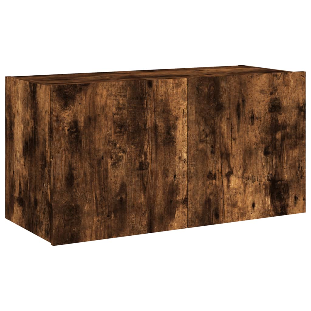 Wall-mounted TV cabinet with LED lights, smoky oak, 80x35x41 cm