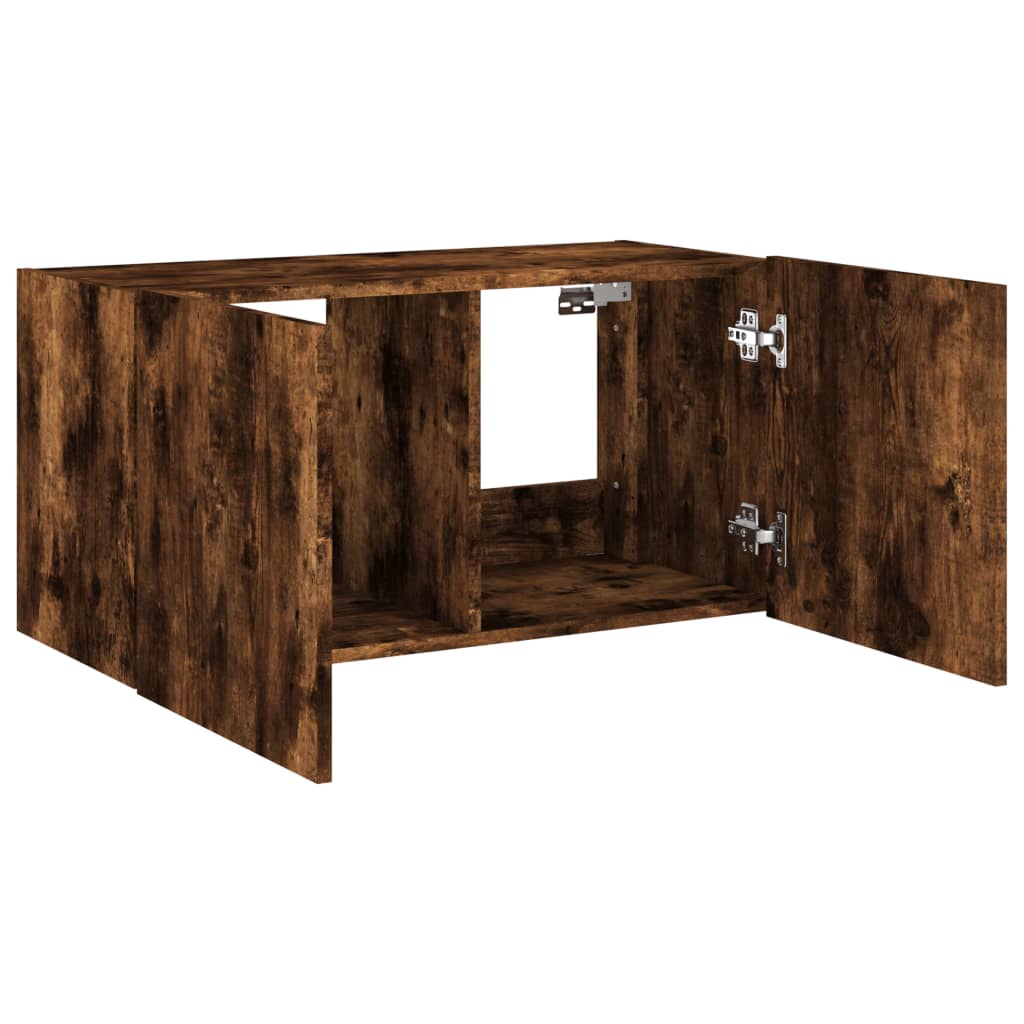 Wall-mounted TV cabinet with LED lights, smoky oak, 80x35x41 cm