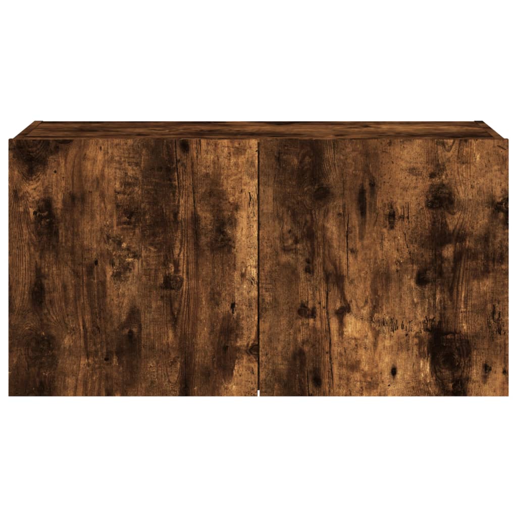 Wall-mounted TV cabinet with LED lights, smoky oak, 80x35x41 cm