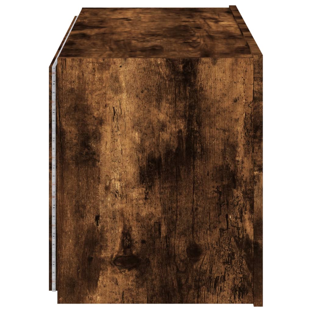 Wall-mounted TV cabinet with LED lights, smoky oak, 80x35x41 cm