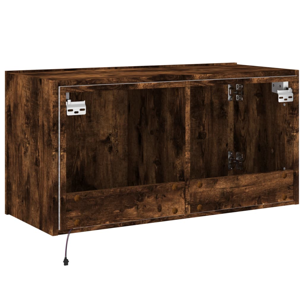 Wall-mounted TV cabinet with LED lights, smoky oak, 80x35x41 cm