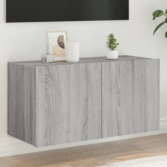Wall-mounted TV cabinet with LED lights, sonoma gray, 80x35x41 cm