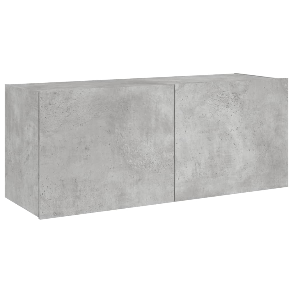 Wall-mounted TV cabinet with LED lights, concrete gray, 100x35x41 cm