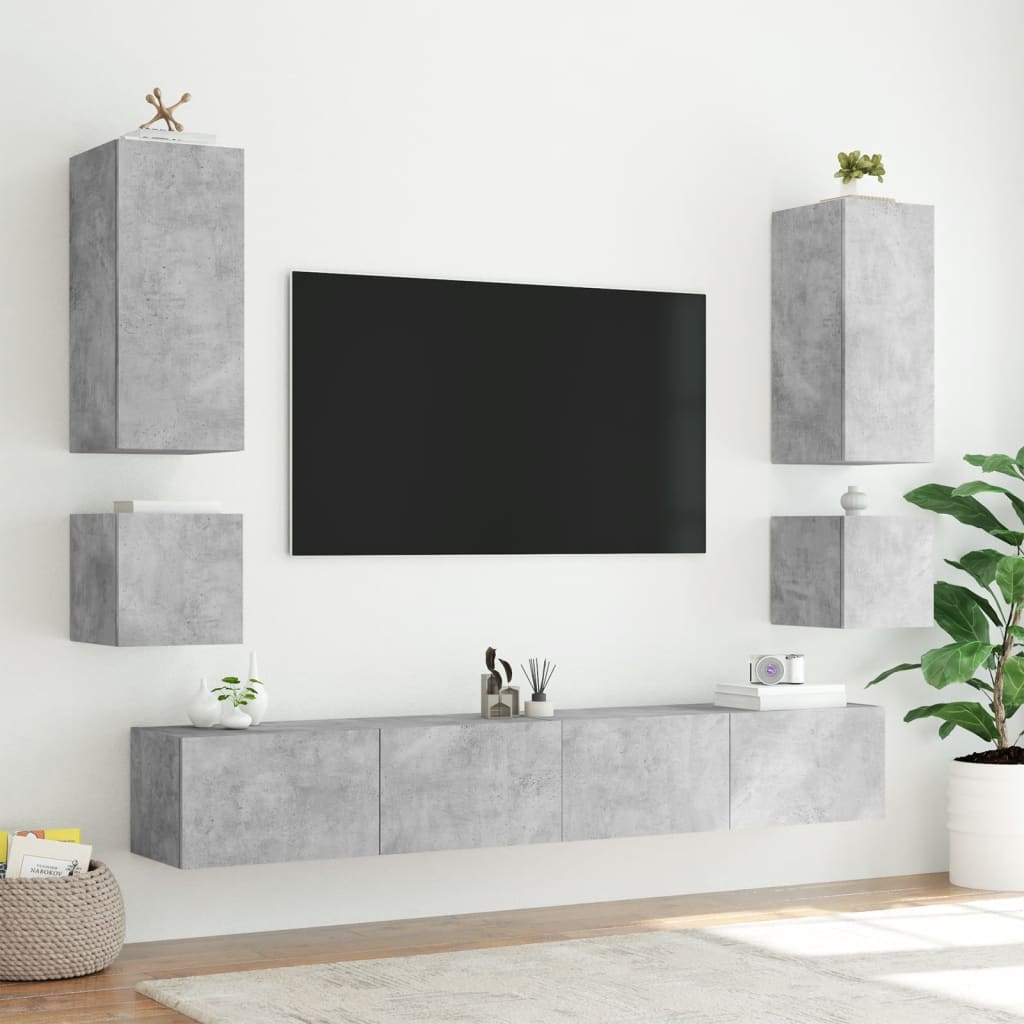 Wall-mounted TV cabinet with LED lights, concrete gray, 100x35x41 cm