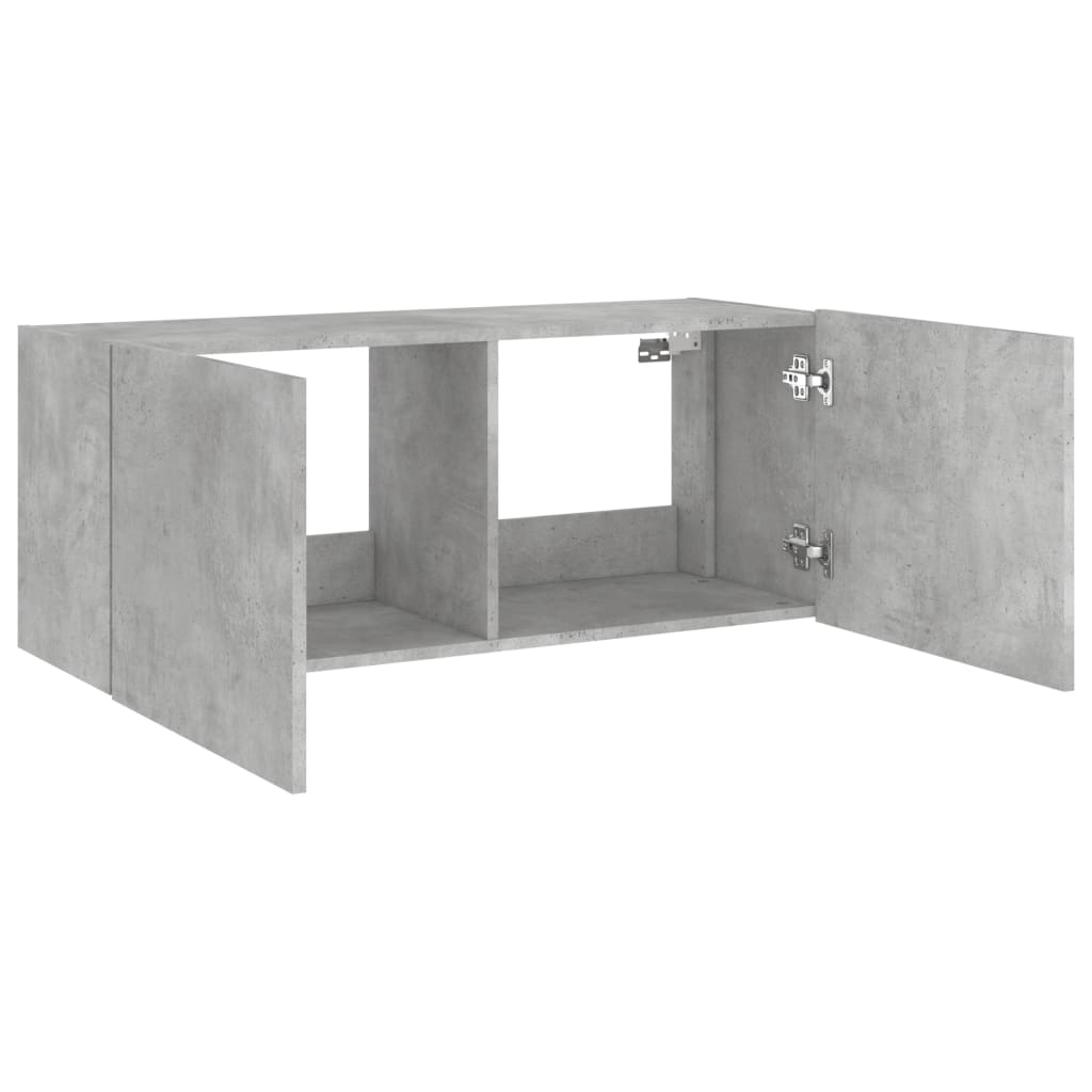 Wall-mounted TV cabinet with LED lights, concrete gray, 100x35x41 cm