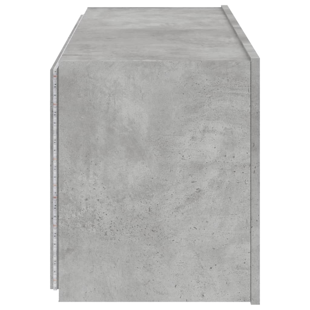 Wall-mounted TV cabinet with LED lights, concrete gray, 100x35x41 cm