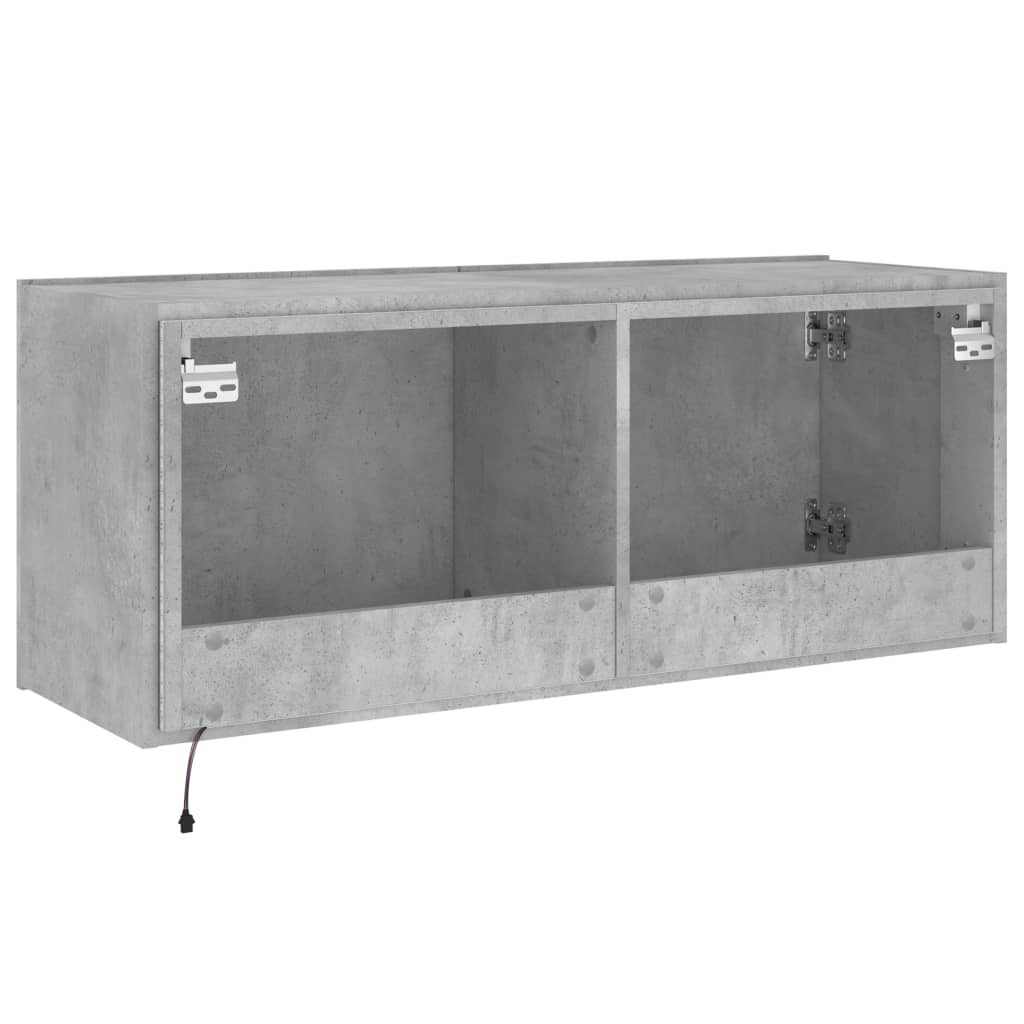 Wall-mounted TV cabinet with LED lights, concrete gray, 100x35x41 cm