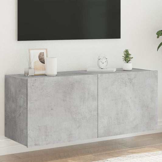 Wall-mounted TV cabinet with LED lights, concrete gray, 100x35x41 cm
