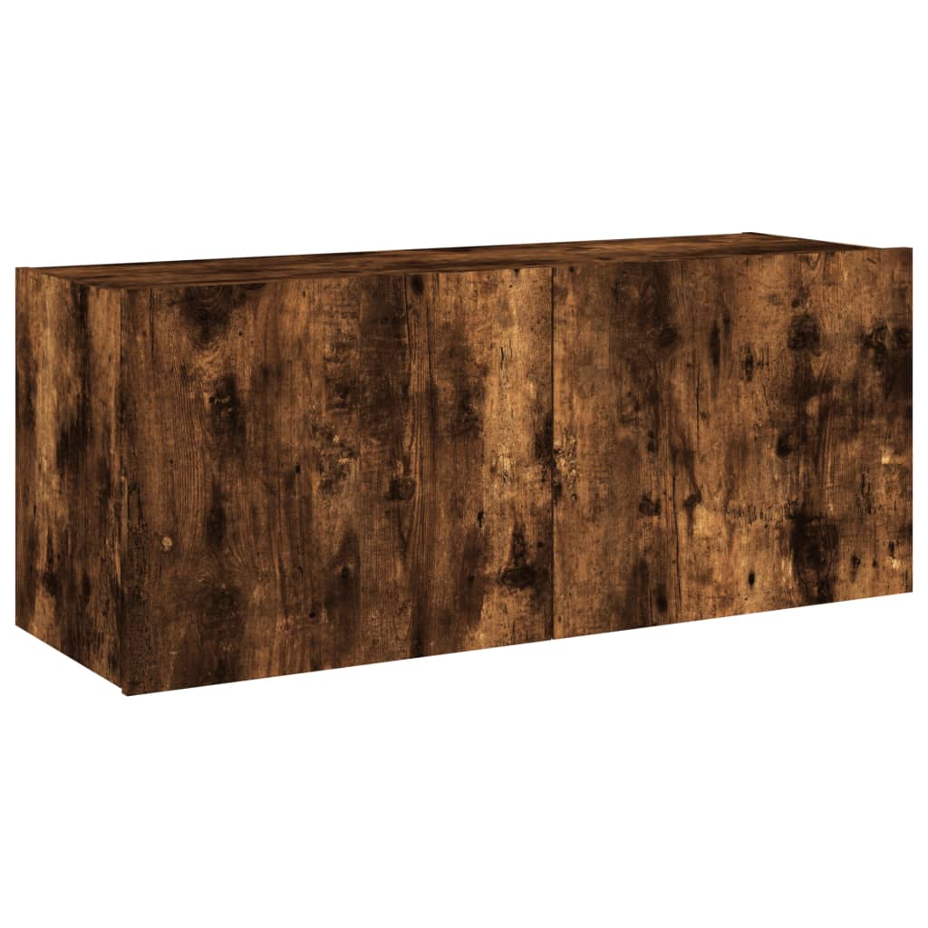 Comodă TV de perete cu lumini LED, stejar fumuriu, 100x35x41 cm