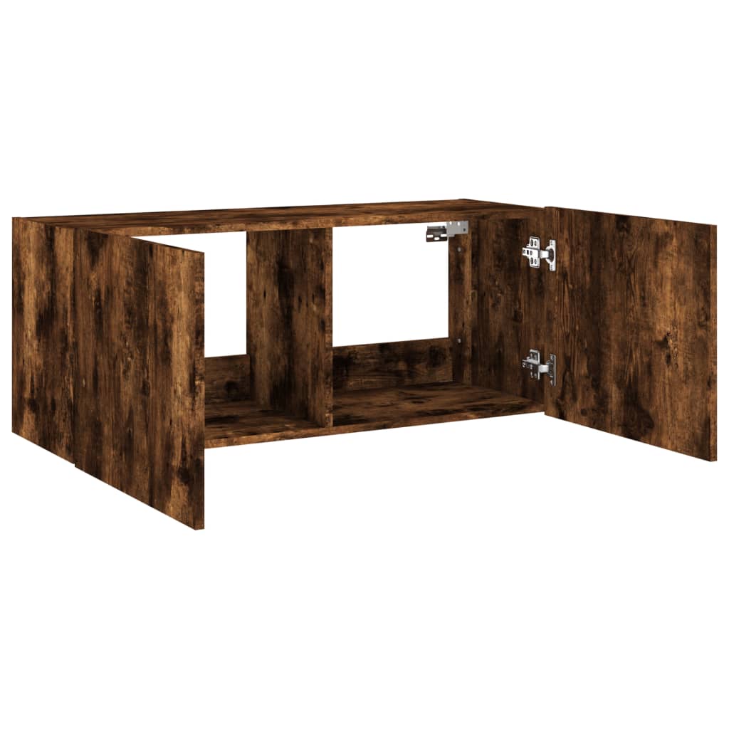 Comodă TV de perete cu lumini LED, stejar fumuriu, 100x35x41 cm