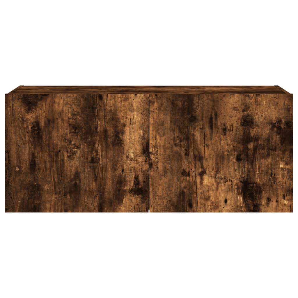 Comodă TV de perete cu lumini LED, stejar fumuriu, 100x35x41 cm