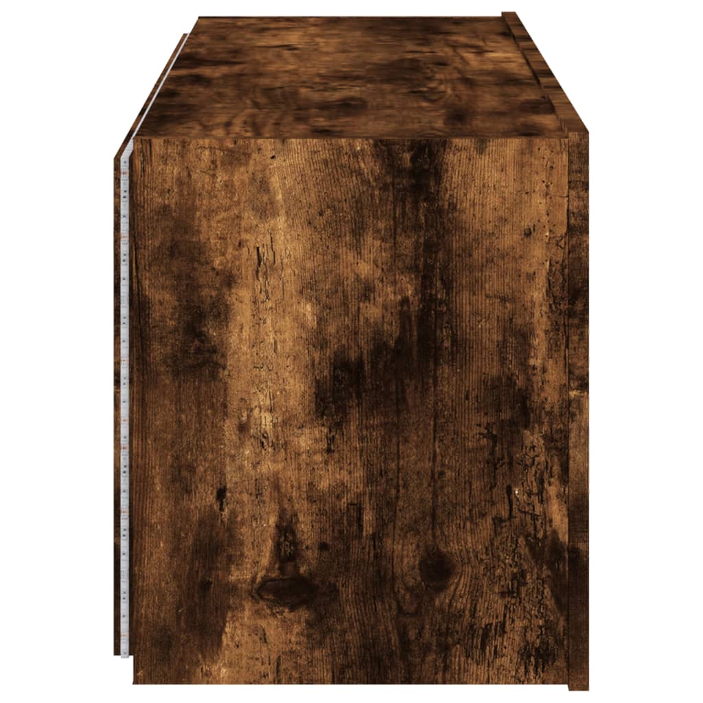 Comodă TV de perete cu lumini LED, stejar fumuriu, 100x35x41 cm