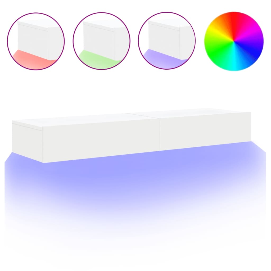 TV cabinets with LED lights, 2 pcs., white, 60x35x15.5 cm