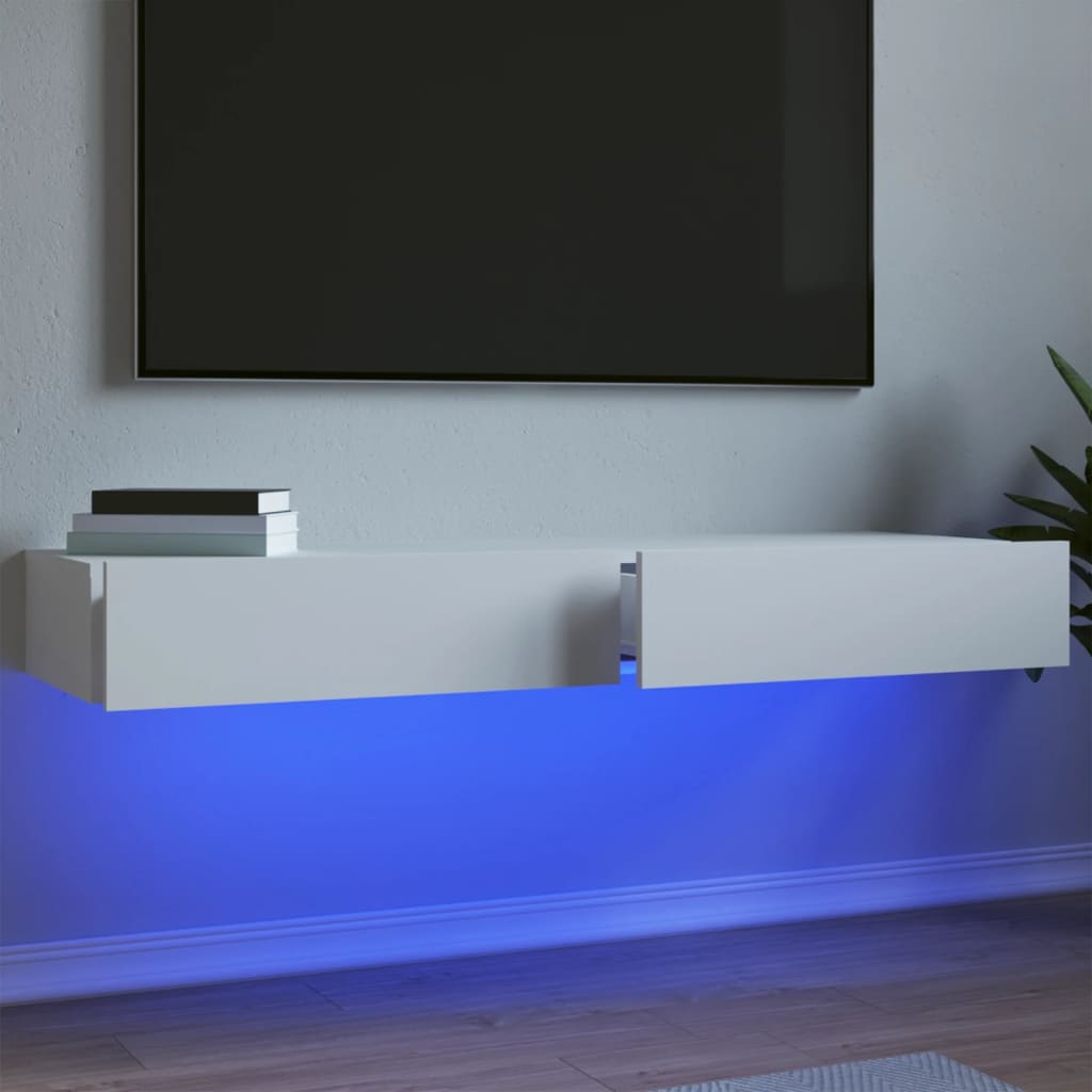TV cabinets with LED lights, 2 pcs., white, 60x35x15.5 cm