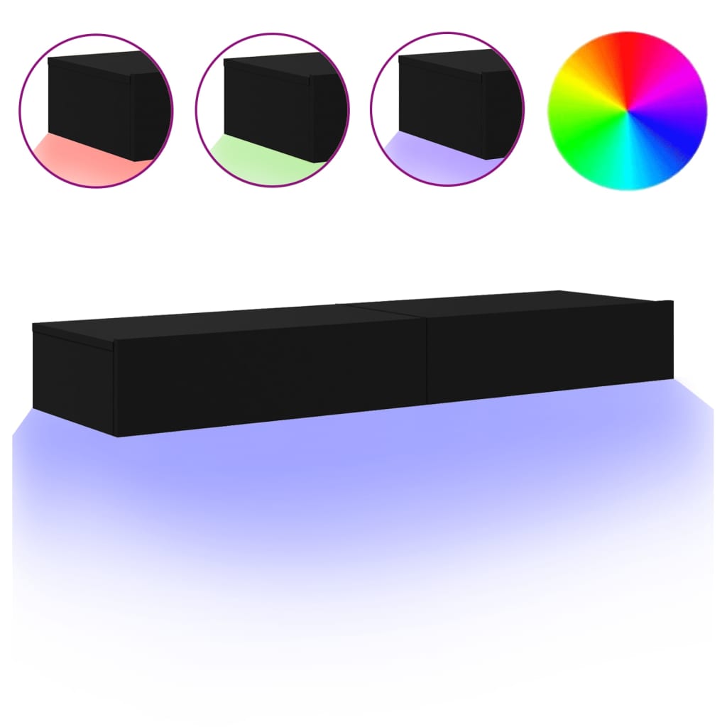 TV cabinets with LED lights, 2 pcs., black, 60x35x15.5 cm