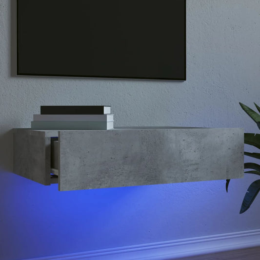 Comodă TV cu lumini LED, gri beton, 60x35x15,5 cm
