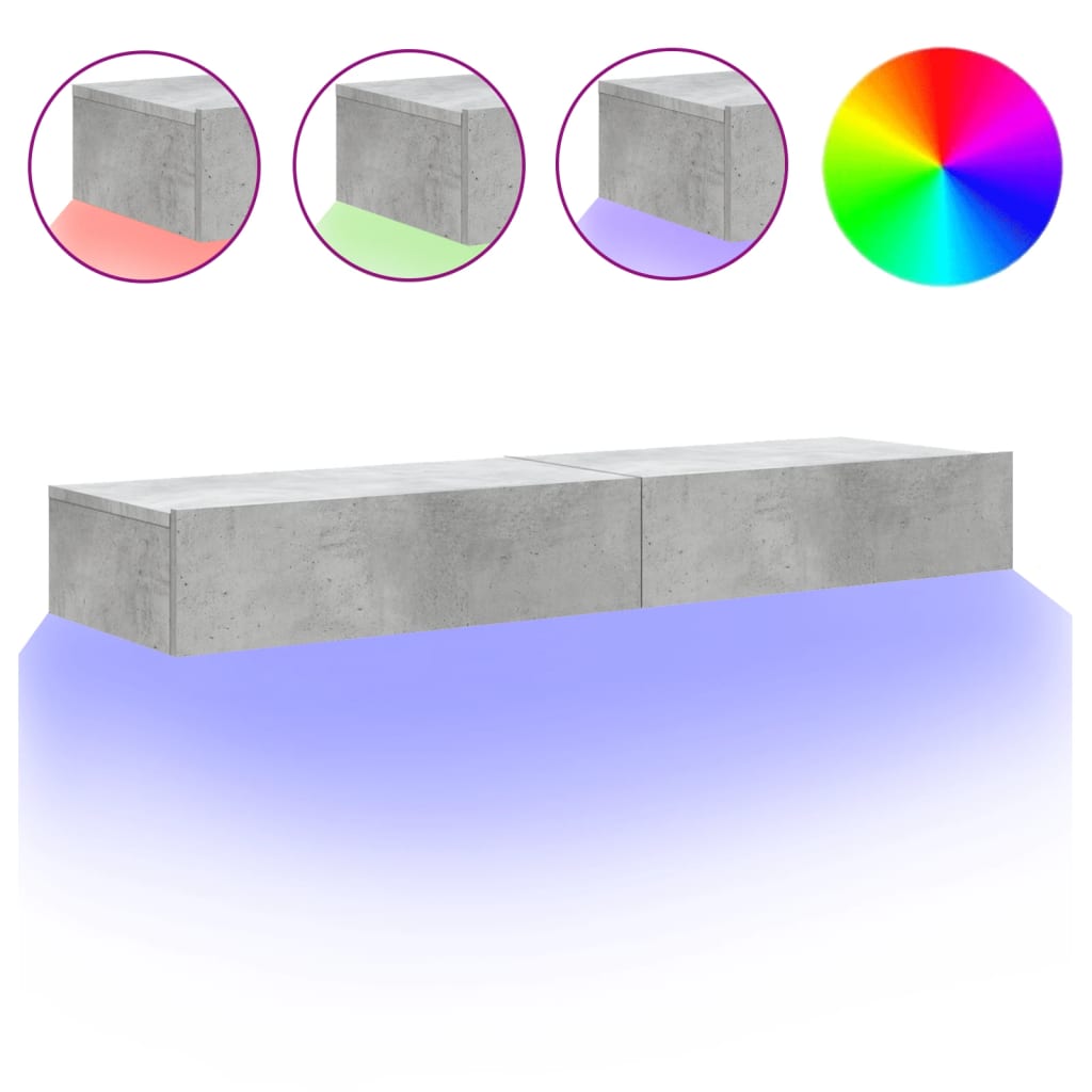 Comode TV cu lumini LED, 2 buc., gri beton, 60x35x15,5 cm