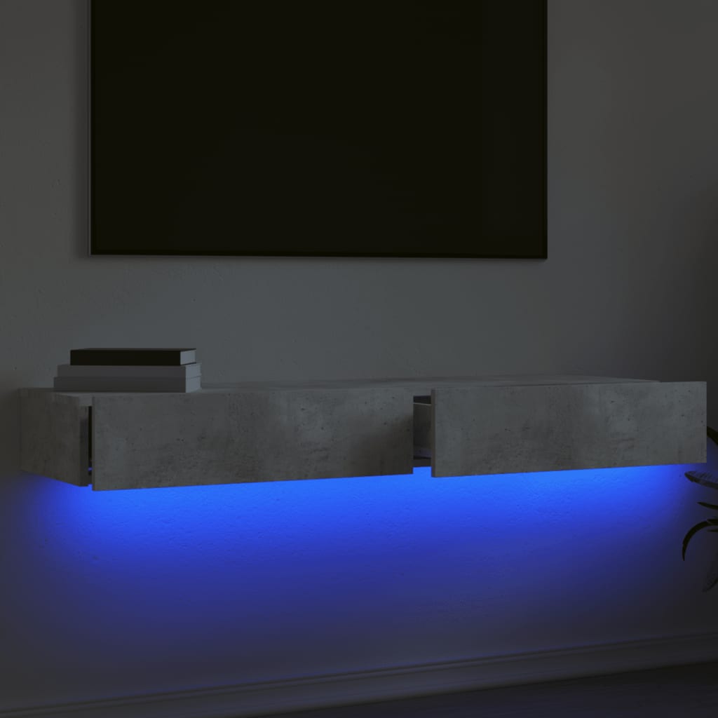 Comode TV cu lumini LED, 2 buc., gri beton, 60x35x15,5 cm