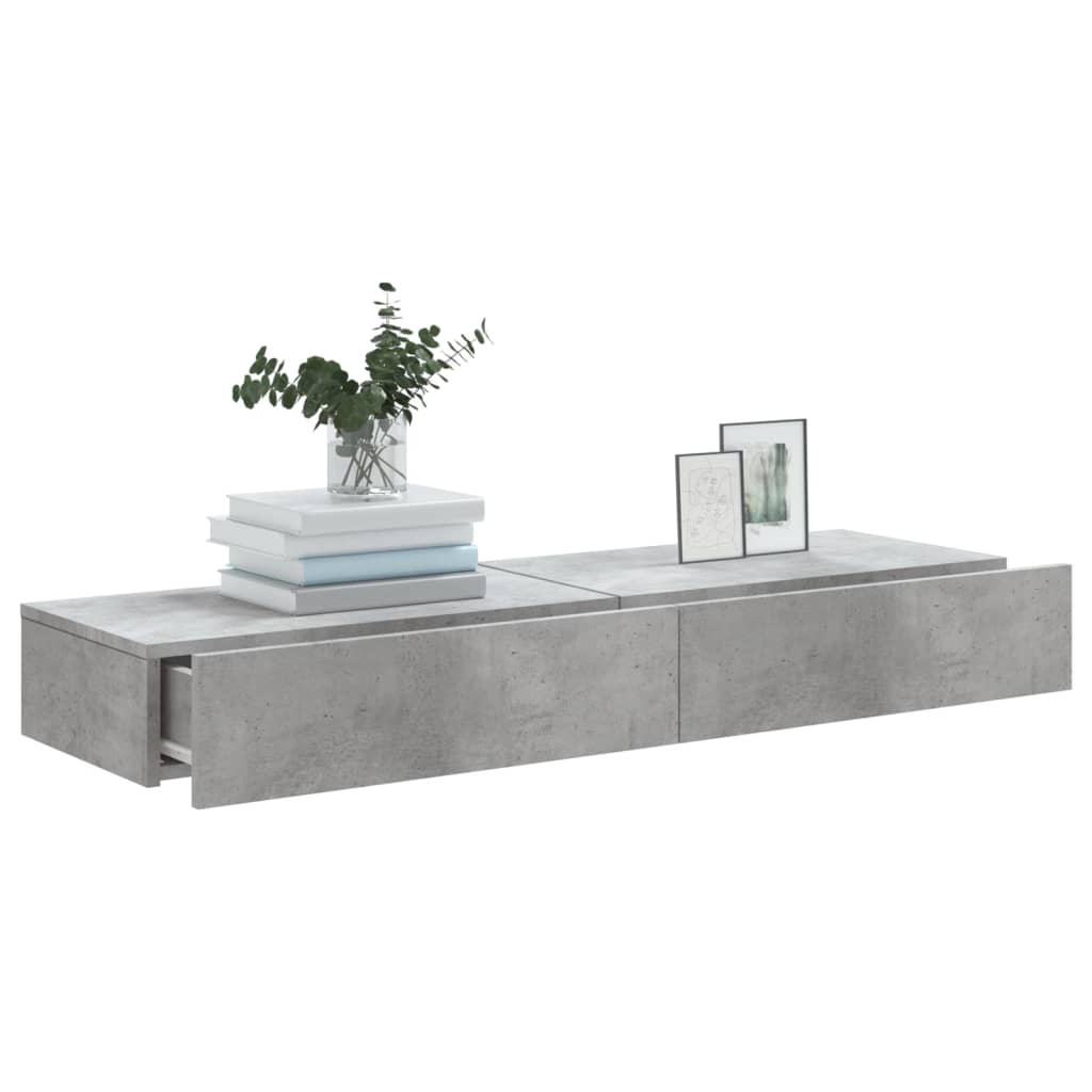 Comode TV cu lumini LED, 2 buc., gri beton, 60x35x15,5 cm