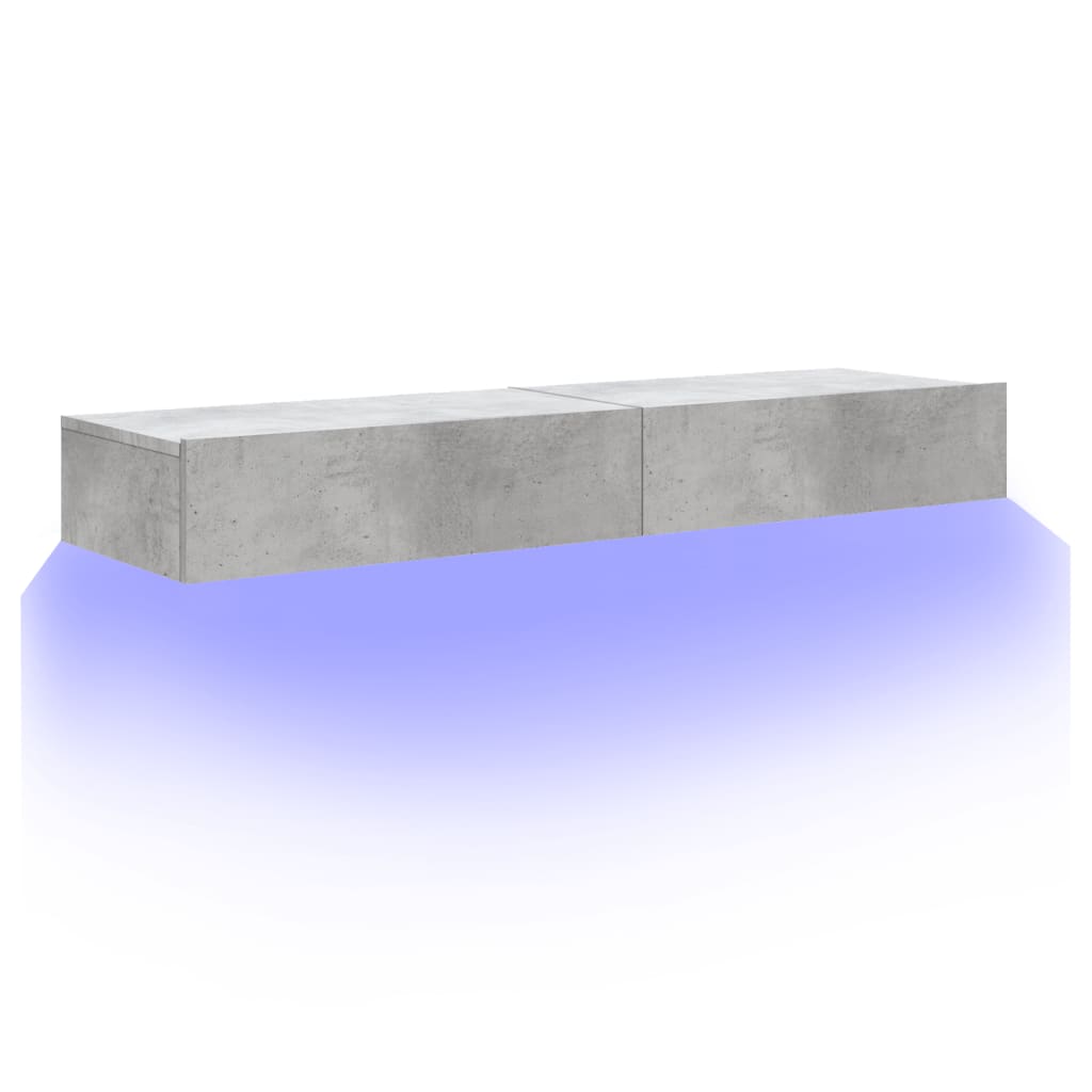 Comode TV cu lumini LED, 2 buc., gri beton, 60x35x15,5 cm